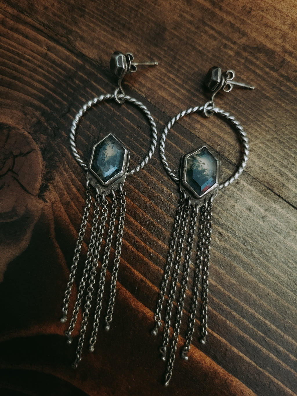 Moss Agate Chandelier Ear Jackets