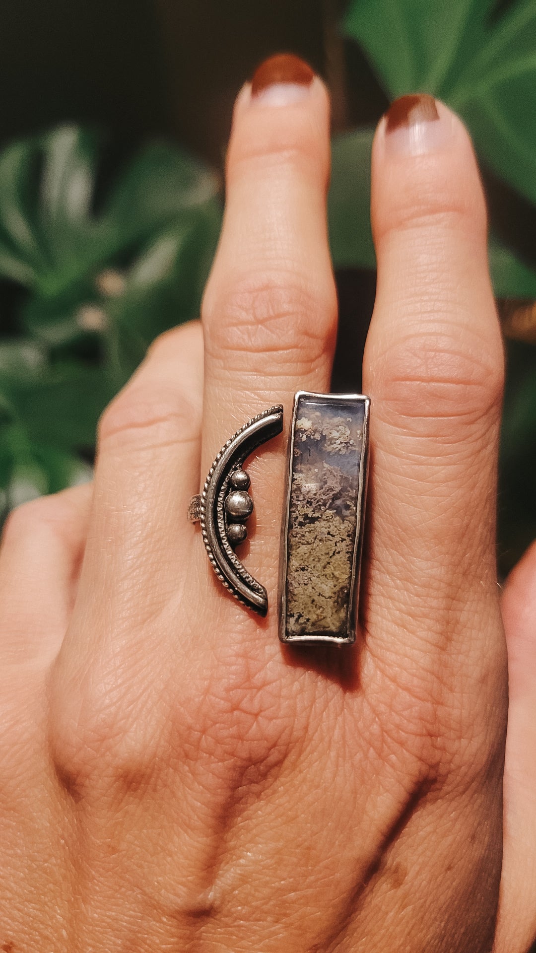 Garden Moss Agate Adjustable Ring