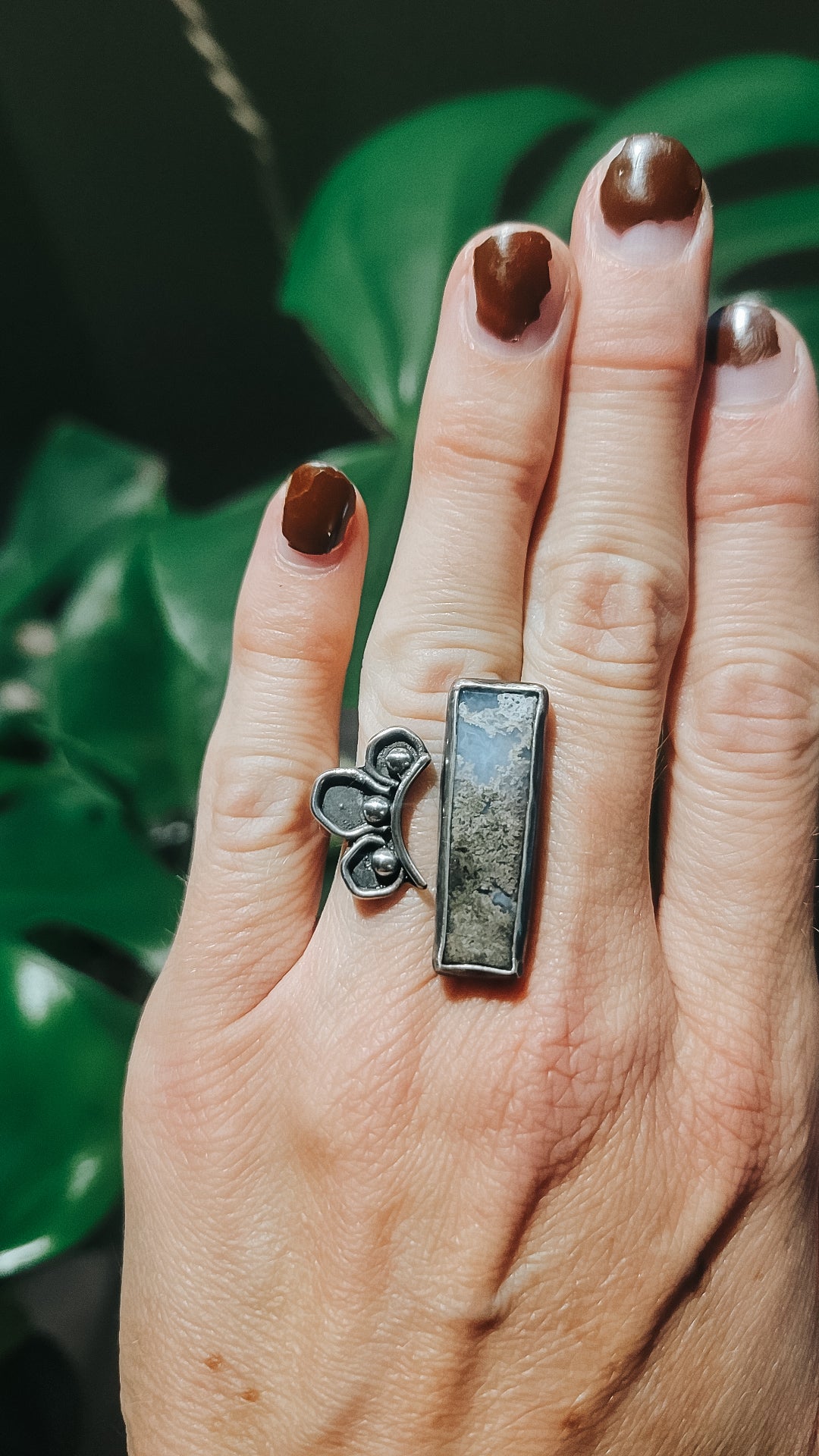 Garden Moss Agate Adjustable Ring