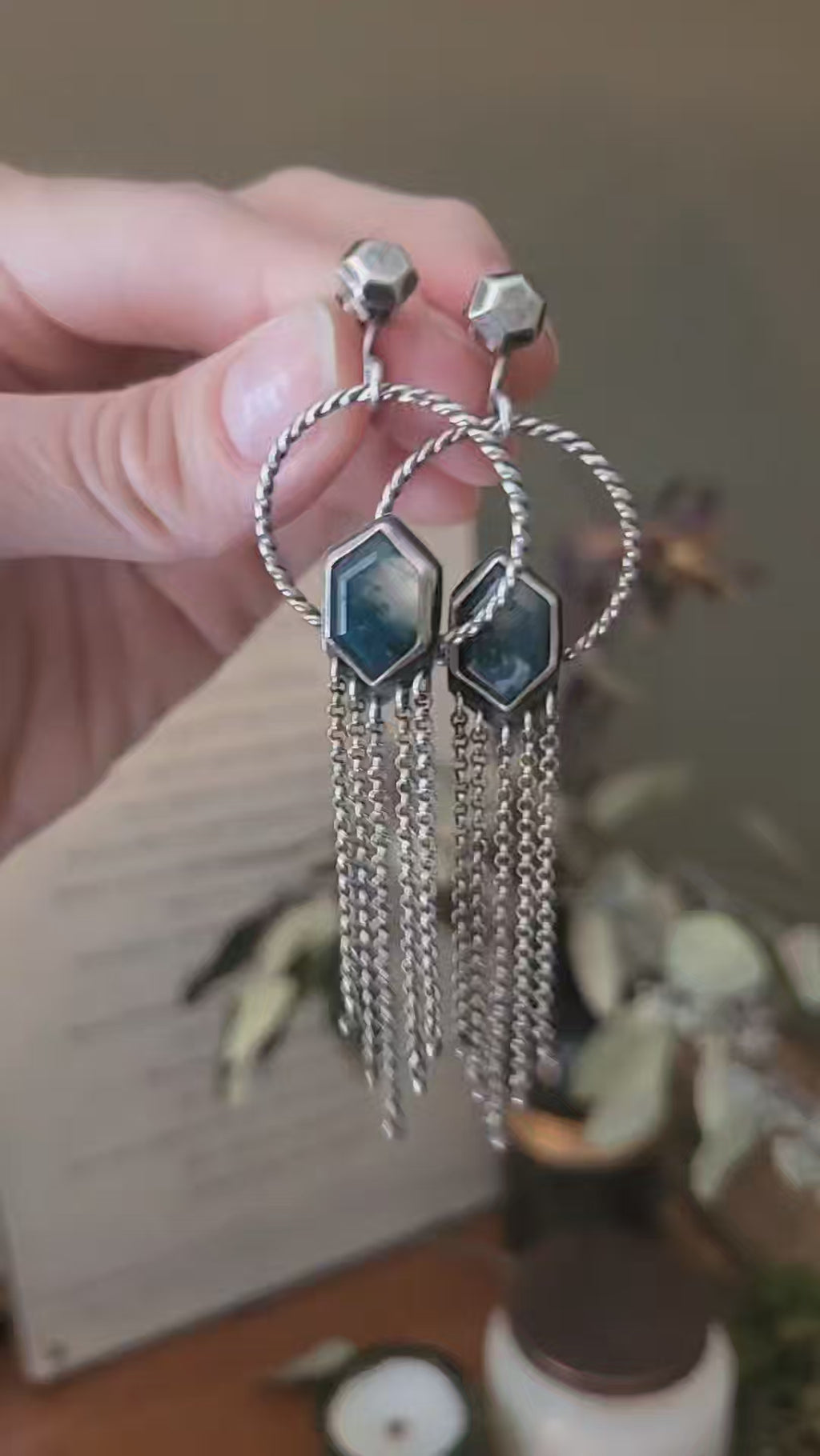 Moss Agate Chandelier Ear Jackets