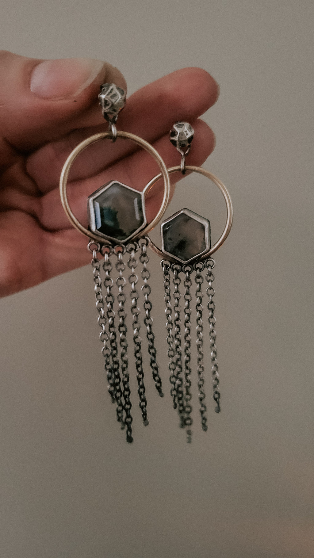 Moss Agate Chandelier Ear Jackets