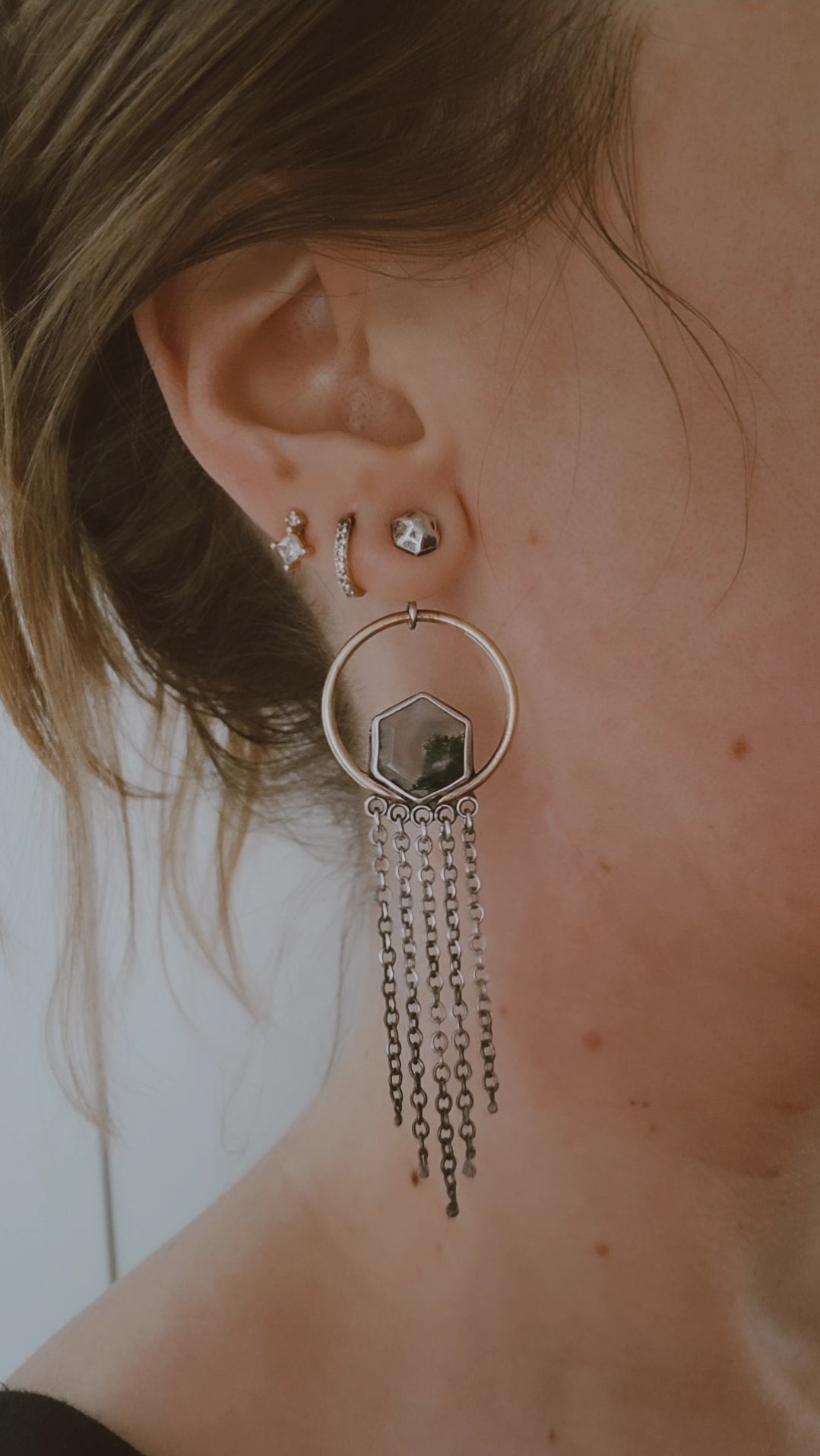 Moss Agate Chandelier Ear Jackets