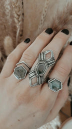Moss Agate Hex Ring